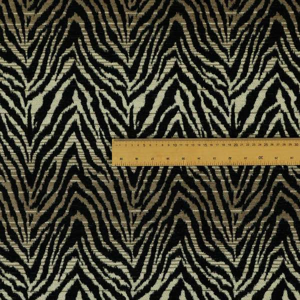 Animal Theme Zebra Jungle Pattern Black Brown Beige Coloured Soft Chenille Textured Upholstery Fabric JO-1102 - Made To Measure Curtains