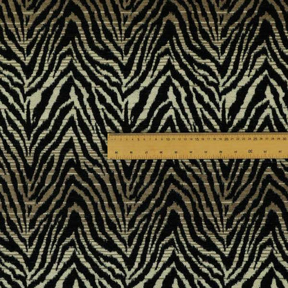 Animal Theme Zebra Jungle Pattern Black Brown Beige Coloured Soft Chenille Textured Upholstery Fabric JO-1102 - Made To Measure Curtains