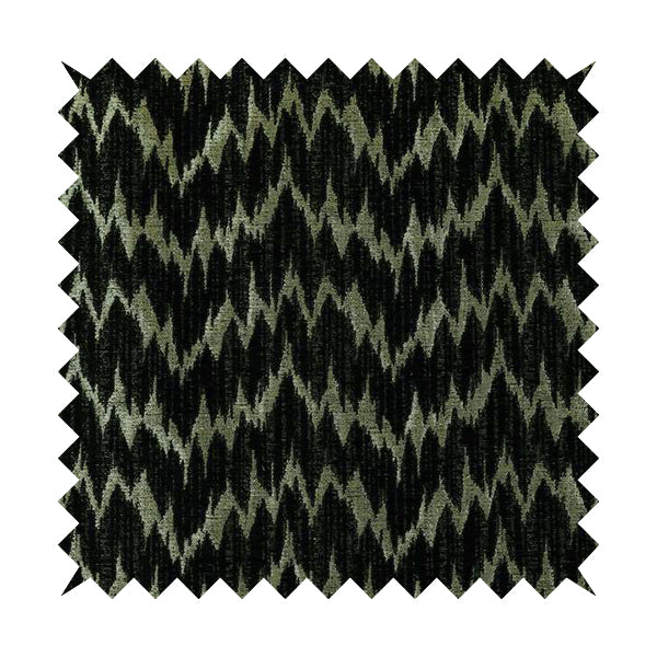 Spike Chevron Pattern In Black Silver Colour Shine Chenille Textured Upholstery Fabric JO-1103 - Made To Measure Curtains