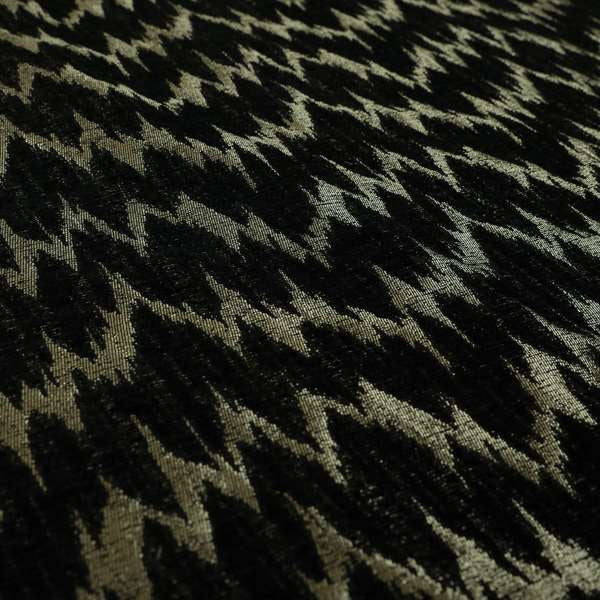 Spike Chevron Pattern In Black Silver Colour Shine Chenille Textured Upholstery Fabric JO-1103 - Made To Measure Curtains