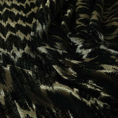 Spike Chevron Pattern In Black Silver Colour Shine Chenille Textured Upholstery Fabric JO-1103 - Made To Measure Curtains