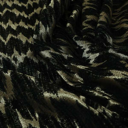 Spike Chevron Pattern In Black Silver Colour Shine Chenille Textured Upholstery Fabric JO-1103