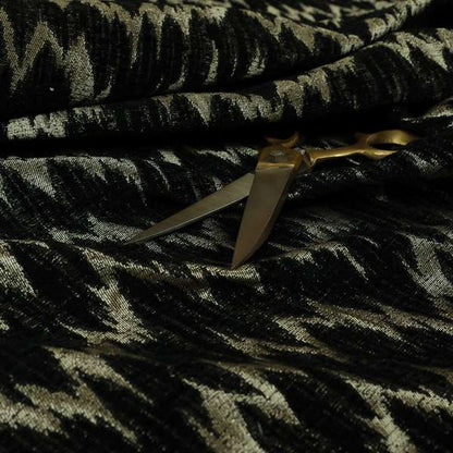 Spike Chevron Pattern In Black Silver Colour Shine Chenille Textured Upholstery Fabric JO-1103 - Roman Blinds