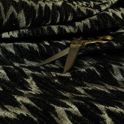 Spike Chevron Pattern In Black Silver Colour Shine Chenille Textured Upholstery Fabric JO-1103 - Made To Measure Curtains