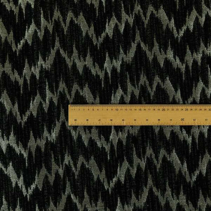 Spike Chevron Pattern In Black Silver Colour Shine Chenille Textured Upholstery Fabric JO-1103 - Made To Measure Curtains