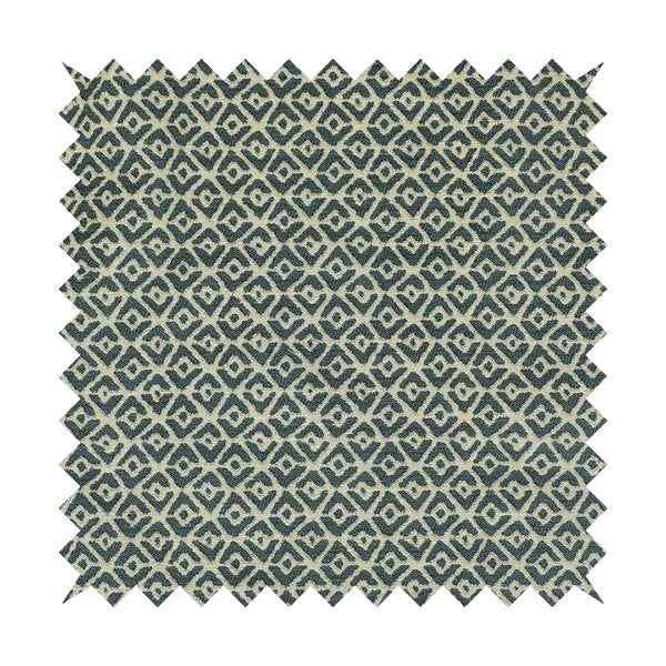 Blue Cream Colour Symmetrical Geometric Pattern Furnishing Upholstery Fabric JO-1104 - Made To Measure Curtains