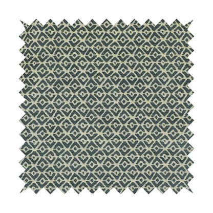 Blue Cream Colour Symmetrical Geometric Pattern Furnishing Upholstery Fabric JO-1104 - Made To Measure Curtains