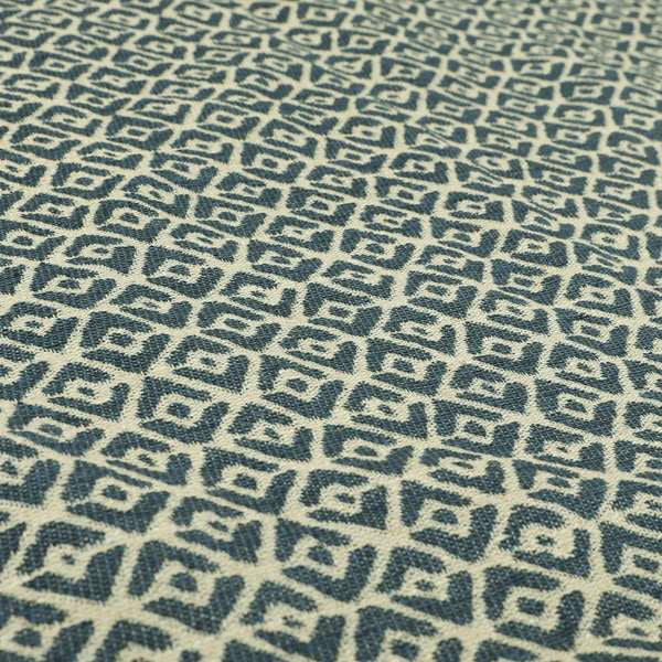 Blue Cream Colour Symmetrical Geometric Pattern Furnishing Upholstery Fabric JO-1104 - Roman Blinds