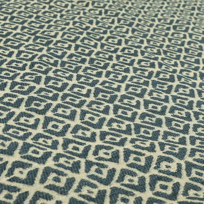 Blue Cream Colour Symmetrical Geometric Pattern Furnishing Upholstery Fabric JO-1104 - Made To Measure Curtains