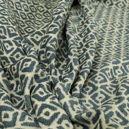 Blue Cream Colour Symmetrical Geometric Pattern Furnishing Upholstery Fabric JO-1104 - Roman Blinds