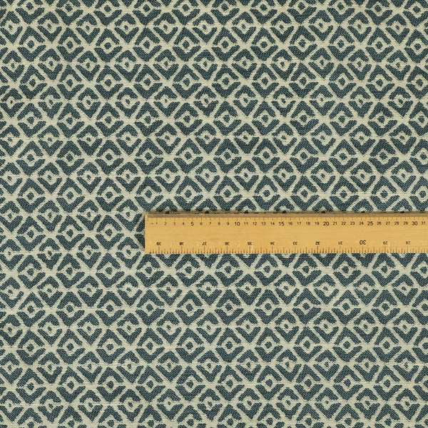 Blue Cream Colour Symmetrical Geometric Pattern Furnishing Upholstery Fabric JO-1104 - Roman Blinds