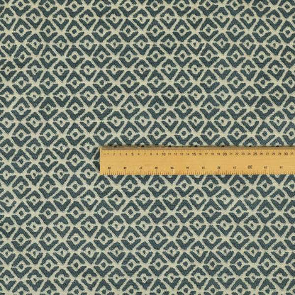 Blue Cream Colour Symmetrical Geometric Pattern Furnishing Upholstery Fabric JO-1104 - Made To Measure Curtains