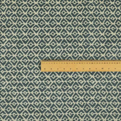Blue Cream Colour Symmetrical Geometric Pattern Furnishing Upholstery Fabric JO-1104