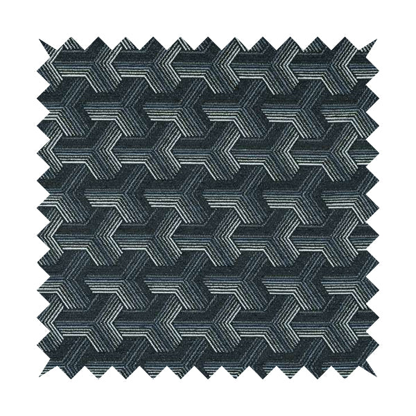 Locked Geometric Pattern Navy Blue Colour Chenille Upholstery Fabric JO-1106 - Roman Blinds