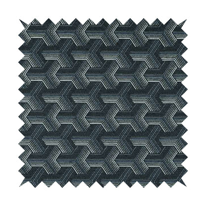 Locked Geometric Pattern Navy Blue Colour Chenille Upholstery Fabric JO-1106 - Roman Blinds