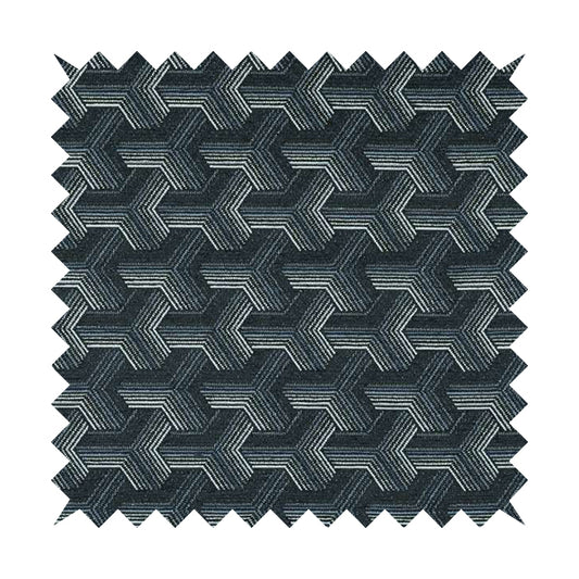 Locked Geometric Pattern Navy Blue Colour Chenille Upholstery Fabric JO-1106