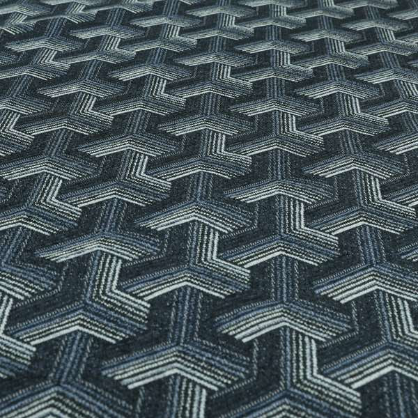 Locked Geometric Pattern Navy Blue Colour Chenille Upholstery Fabric JO-1106