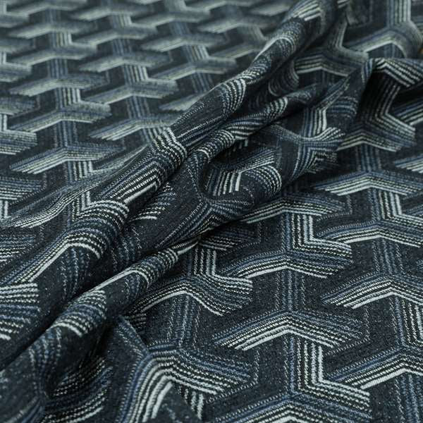 Locked Geometric Pattern Navy Blue Colour Chenille Upholstery Fabric JO-1106 - Handmade Cushions