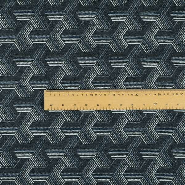 Locked Geometric Pattern Navy Blue Colour Chenille Upholstery Fabric JO-1106 - Made To Measure Curtains