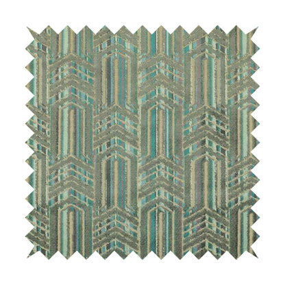 Uniformed Stripe Chevron Pattern Inspired Cut Velvet Teal Blue Grey Colour Upholstery Fabric JO-1109 - Roman Blinds