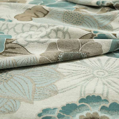 Brown Blue Beige Floral Pattern Soft Chenille Upholstery Fabric JO-111 - Made To Measure Curtains