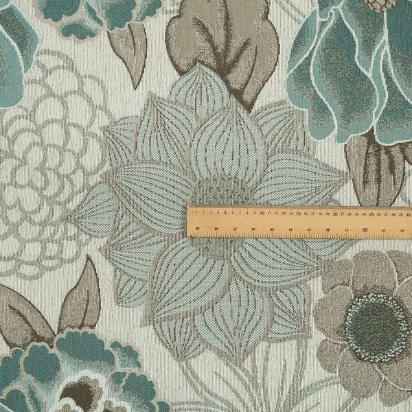Brown Blue Beige Floral Pattern Soft Chenille Upholstery Fabric JO-111
