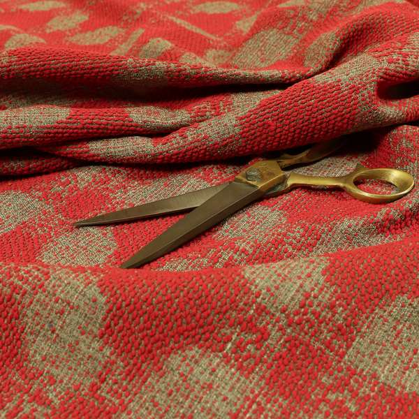 Red Pink Colour Medallion Pattern Chenille Upholstery Fabric JO-1111 - Roman Blinds