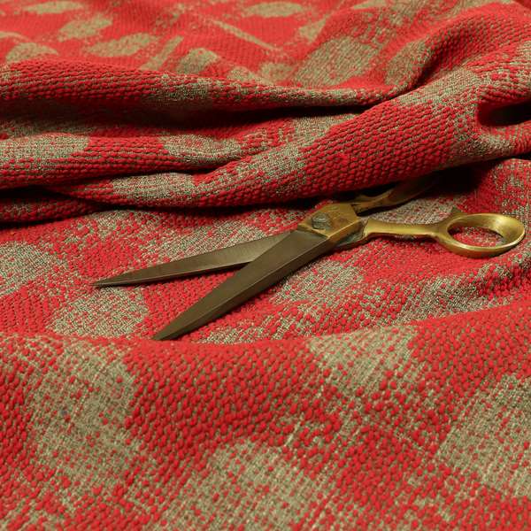 Red Pink Colour Medallion Pattern Chenille Upholstery Fabric JO-1111 - Made To Measure Curtains