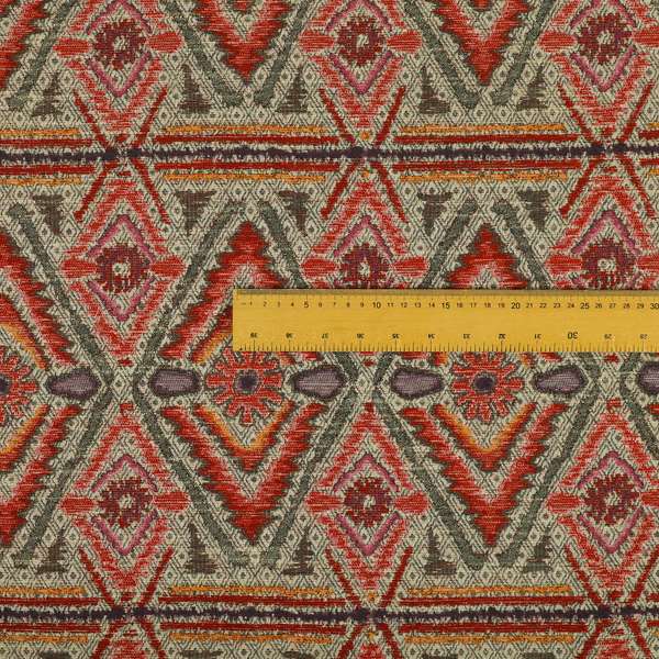 Red Orange Purple Aztec Theme Pattern Chenille Upholstery Fabric JO-1112