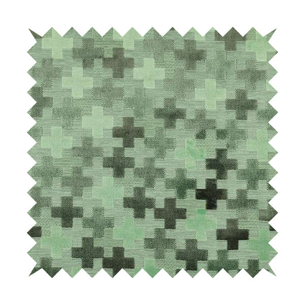 Geometric Plus Sign Pattern Cut Velvet Material Grey Green Colour Upholstery Fabric JO-1115 - Roman Blinds