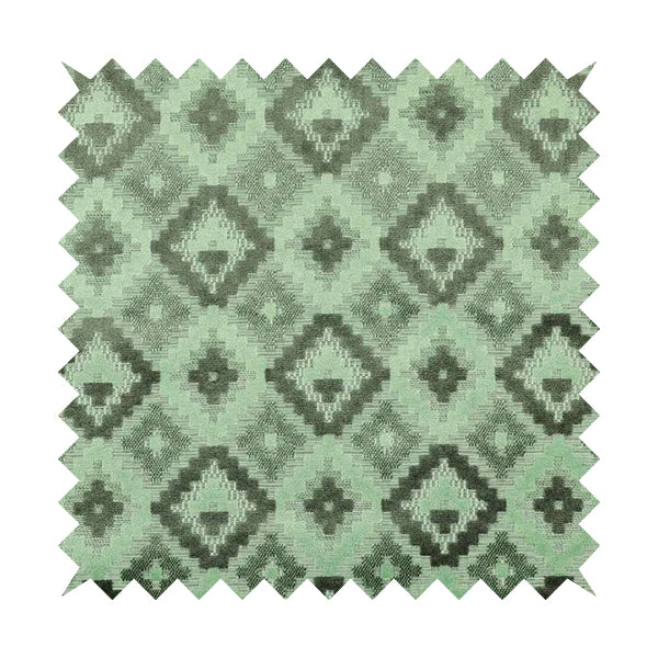 Geometric Quadrilateral Pattern Cut Velvet Material Grey Green Colour Upholstery Fabric JO-1116 - Roman Blinds