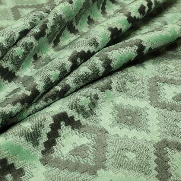 Geometric Quadrilateral Pattern Cut Velvet Material Grey Green Colour Upholstery Fabric JO-1116 - Roman Blinds