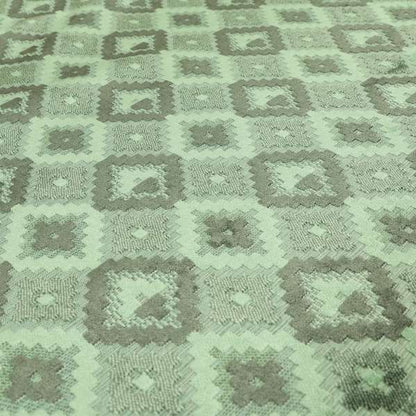 Geometric Quadrilateral Pattern Cut Velvet Material Grey Green Colour Upholstery Fabric JO-1116 - Roman Blinds