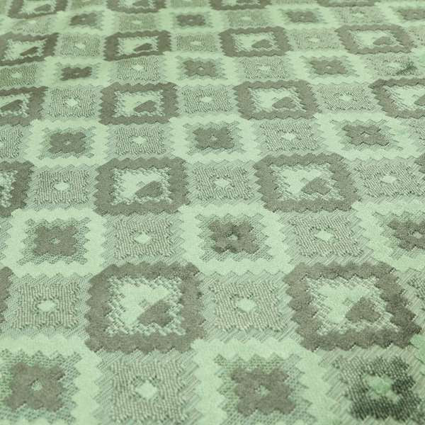 Geometric Quadrilateral Pattern Cut Velvet Material Grey Green Colour Upholstery Fabric JO-1116 - Handmade Cushions