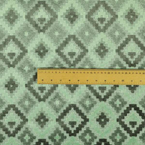 Geometric Quadrilateral Pattern Cut Velvet Material Grey Green Colour Upholstery Fabric JO-1116 - Roman Blinds