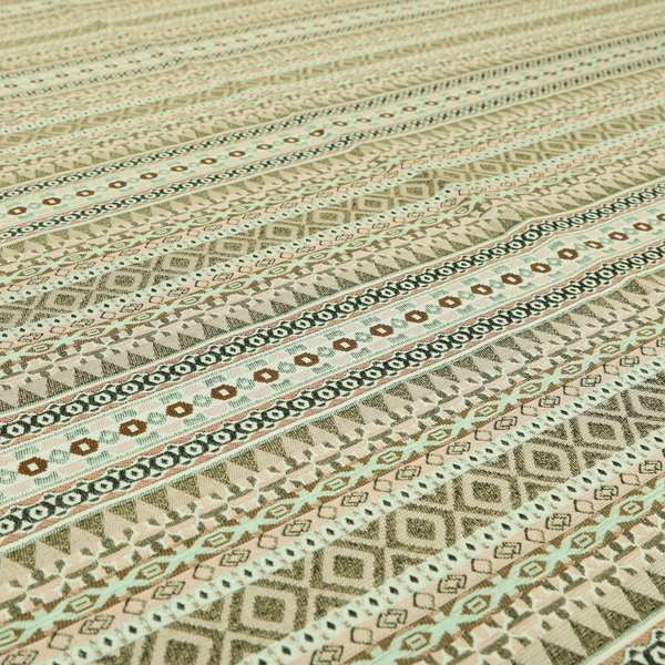 Pink White Green Colours Geometric Self Pattern Stripe Chenille Upholstery Fabric JO-1117