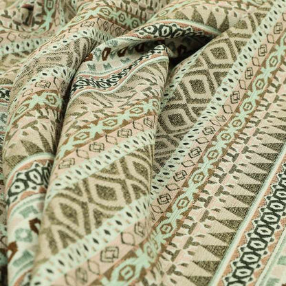 Pink White Green Colours Geometric Self Pattern Stripe Chenille Upholstery Fabric JO-1117