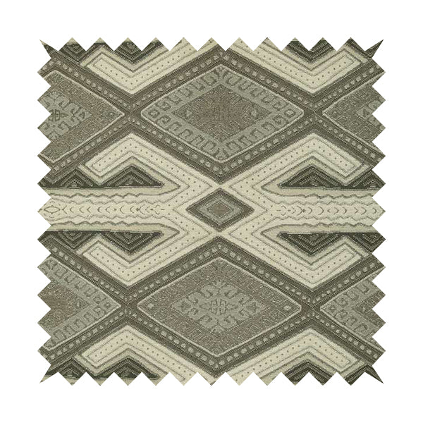 Grey Beige Colour Kilim Aztec Geometric Design Soft Chenille Upholstery Fabric JO-112 - Made To Measure Curtains