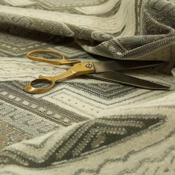 Grey Beige Colour Kilim Aztec Geometric Design Soft Chenille Upholstery Fabric JO-112