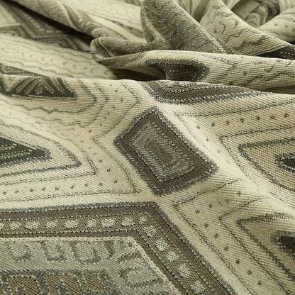 Grey Beige Colour Kilim Aztec Geometric Design Soft Chenille Upholstery Fabric JO-112 - Made To Measure Curtains