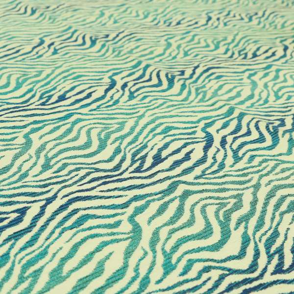 Decorative Wave Stripe Blue Cream Colour Pattern Chenille Jacquard Fabric JO-1127