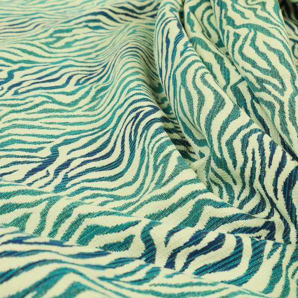 Decorative Wave Stripe Blue Cream Colour Pattern Chenille Jacquard Fabric JO-1127