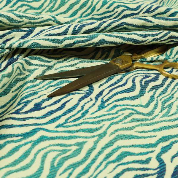 Decorative Wave Stripe Blue Cream Colour Pattern Chenille Jacquard Fabric JO-1127