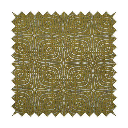 Yellow Silver Coloured Designer Geometric Pattern Soft Chenille Upholstery Fabric JO-113 - Made To Measure Curtains