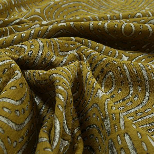 Yellow Silver Coloured Designer Geometric Pattern Soft Chenille Upholstery Fabric JO-113 - Roman Blinds