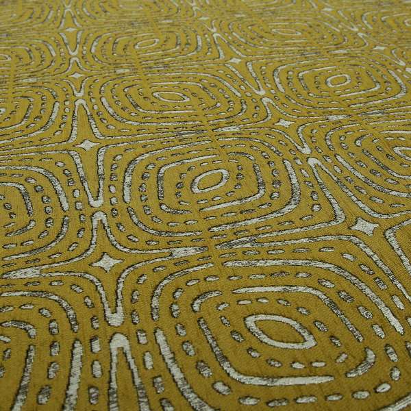 Yellow Silver Coloured Designer Geometric Pattern Soft Chenille Upholstery Fabric JO-113