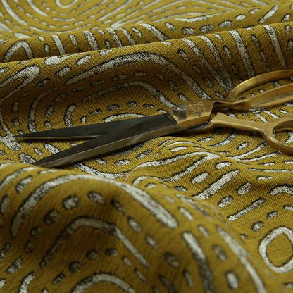 Yellow Silver Coloured Designer Geometric Pattern Soft Chenille Upholstery Fabric JO-113 - Made To Measure Curtains