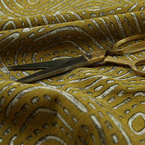 Yellow Silver Coloured Designer Geometric Pattern Soft Chenille Upholstery Fabric JO-113