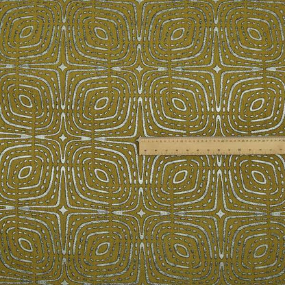 Yellow Silver Coloured Designer Geometric Pattern Soft Chenille Upholstery Fabric JO-113