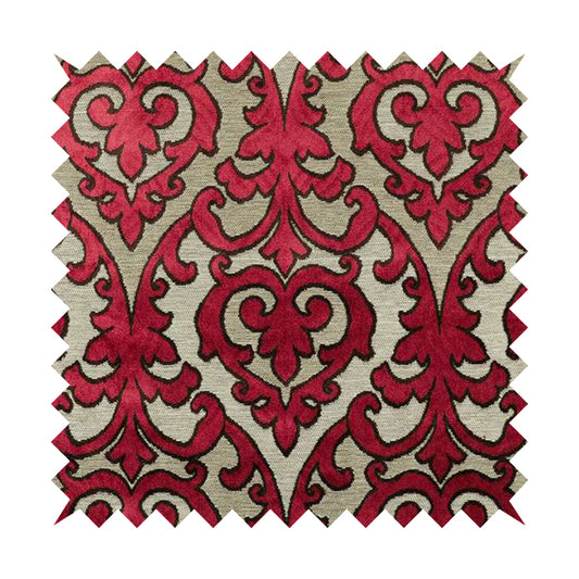 Fleur De Lis Theme Pattern Pink Purple Beige Pattern Cut Velvet Upholstery Fabric JO-1130